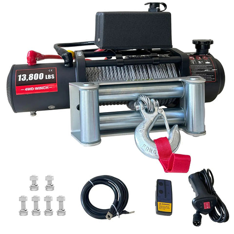 Heavy Duty 13800 Lbs Electric Winch For Trucks, UTVs And Offroad Vehicles With Steel Cable, 12V Power with steel hook and remote control.