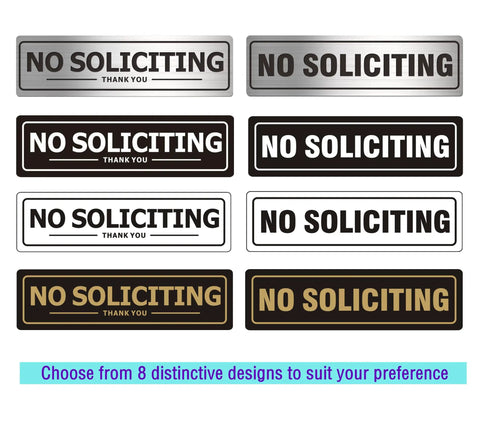 Two Pack Metal No Soliciting Signs For Home And Office Doors Self Adhesive Weather Resistant Aluminum 7 By 2 Inches