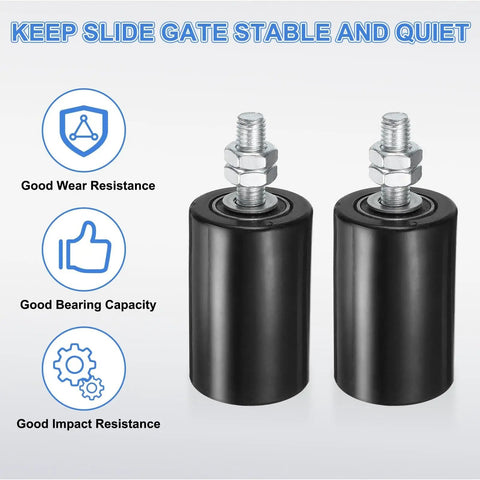 4 Pack Nylon Gate Guide Rollers For Sliding Doors, 1.97 In Dia By 2.76 In L with M12 Thread, Black Finish, Front View