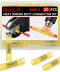 8 Gauge Heat Shrink Butt Connectors Set 20 Pcs Marine Grade Waterproof Yellow Tinned Copper Splice Terminals For 8 AWG Wires Crimp Kit