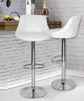 Heavy Duty 7 Inch Square Bar Stool Swivel Plate For Buttery Smooth 360 Degree Spin With Rust Proof Steel And No Skip Roll Perfect Rock Solid Seat Base Swap For Recliners And Kitchen Counters In Easy Two Pack - two white swivel bar stools in modern kitchen.