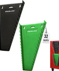 Magnetic Wrench Organizer Set Two Piece With 32 Slot Drawer Storage For SAE One Quarter To One And One Sixteenth Inch And Metric Six To Twenty Four Millimeters Green And Black, showing two holders in green and black with a tool chest adapter.