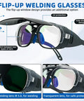 Swappable Dual Lens Welding Glasses ANSI Z87.1 Certified Safety Eyewear with flip-up design for UV protection and side shields.