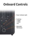 Onboard controls of Heavy Duty 1500 Watt Portable Milkhouse Utility Space Heater With Adjustable Thermostat overheat guard.
