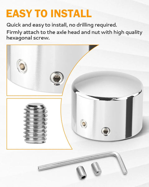 Chrome Front Axle Nut Covers for Harley Davidson Bikes CNC Aluminum Axle Nut Caps with screws and wrench