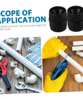 Dual Tubing Reamer Set For No Hassle Deburring with tools, gloves, and PVC pipes, showcasing compact inner and outer reamers for pipe preparation.