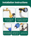 Installation instructions for RV Water Filter With Flexible Hose Protector Keeps Water Tasting Fresh For RV Life By Cutting Chlorine Odor Rust And Sediment Inline Hose Filter For RV Camper Boat Garden And Pool 2 Pack