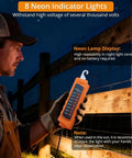 Electric Fence Voltage Tester 700V-8000V With 8 Neon Indicator Lights, handheld orange tester on farm fence at night