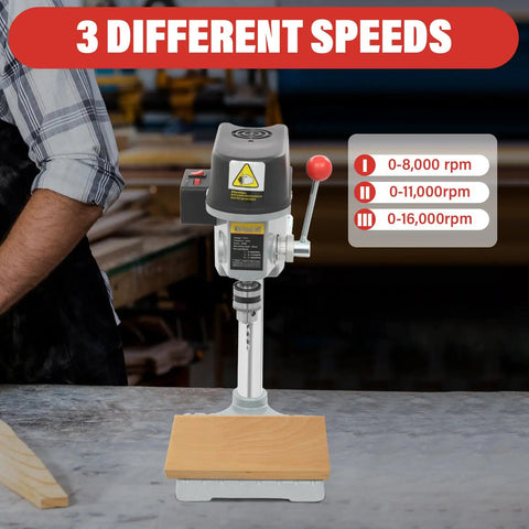 Versatile Benchtop Drill Press With Table And Stand For Your Home Shop 340W Copper Motor Variable Speed settings shown