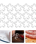 Get The Most Dope Sausage Making Gear With 4000 Heavy Duty Aluminum U Clips For Your Manual Clipper That Hold Tight And Never Bend During Any Crazy Meat Day. 16 aluminum U clips arranged in a grid for sausage clippers.