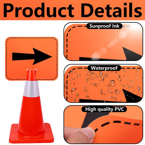 8 Pack Traffic Cone Arrow Signs 12.5 X 10.4 Inches Reversible Double Sided Cone Top Signs for waterproof construction use