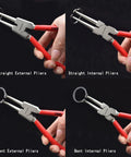 4 Pack Snap Ring Pliers Set With Circlip Pliers For Internal And External Rings showing straight and bent tips, 7 inch