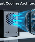 Rock Solid USB C External Storage 4 Bay Sata Hdd Ssd Enclosure showing smart cooling architecture and fan design.
