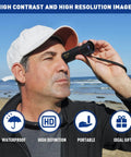 Mini Monocular Telescope 30x25 HD High Powered Scope For Adults, Perfect For Stargazing, Hunting, Bird Watching, Hiking, Concerts, Travel, And Scenic Views, Black Finish, man using it at beach