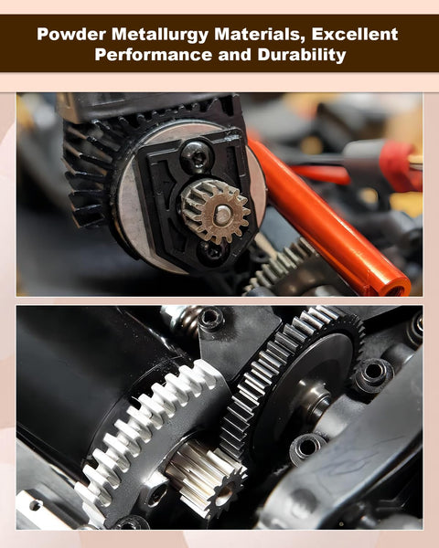 Close-up of 1 16 Scale RC Car Spur Gear 16401Y With Pinion 16392B Beefed Up Powder Metallurgy Fits H16GT H16DR