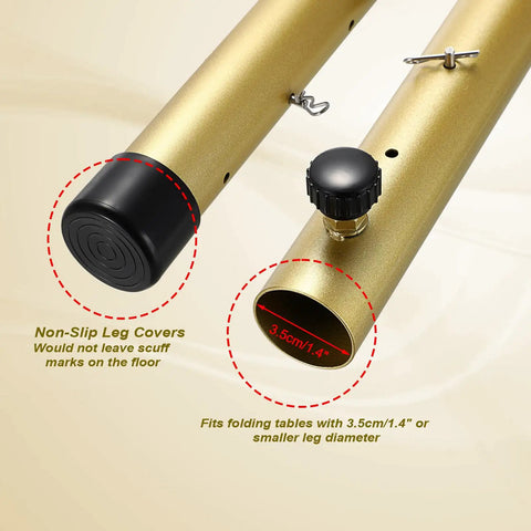 Non-slip leg covers and fittings for Heavy Duty Table Leg Extenders For Folding Tables No Sweat Adjustable Furniture Risers.