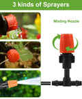 98 Ft Drip Irrigation System Kit with adjustable misting nozzle, different spray patterns for greenhouse gardens.