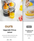 Top Rated Electric Citrus Juicer Machine With Powerful 100W Motor making fresh orange juice with dual fruit chambers.