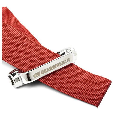 Heavy Duty Oil Filter Strap Wrench With Three Eighths And One Half Inch Drive Nylon Strap Forged Steel Handle Chrome Plated