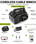Heavy Duty Rechargeable Electric Hoist Winch With Remote Control showing product structure and accessories included.