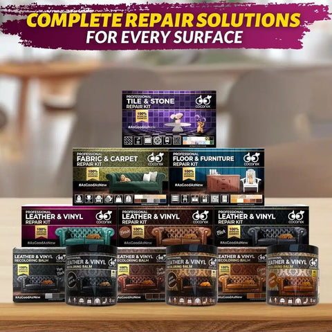 Various repair kits, including Leather And Vinyl Repair Kit For Tears Holes Scratches And Peeling On Furniture Car Seats And Jackets