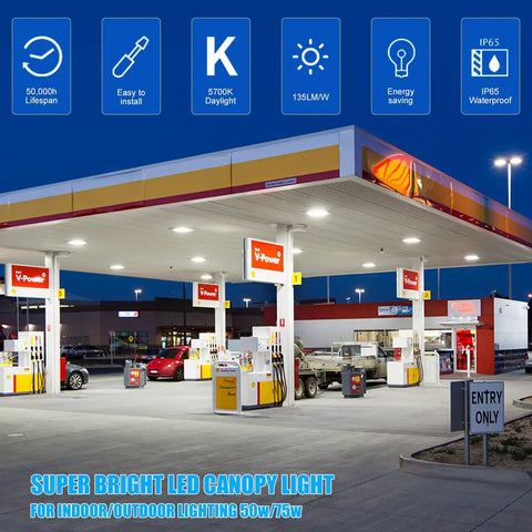 Dope 50W LED Canopy Light for Outdoor Gas Stations and Warehouses, 5700K Cool White, IP65 waterproof lighting at gas station