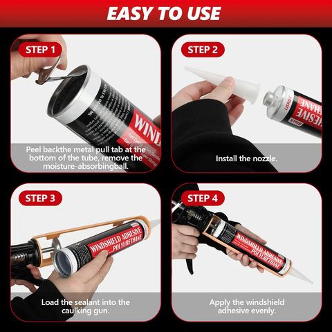 Steps for using 2 Pack Polyurethane Windshield Adhesive Sealant Black for Beast Bond Strength, 310ml cartridges