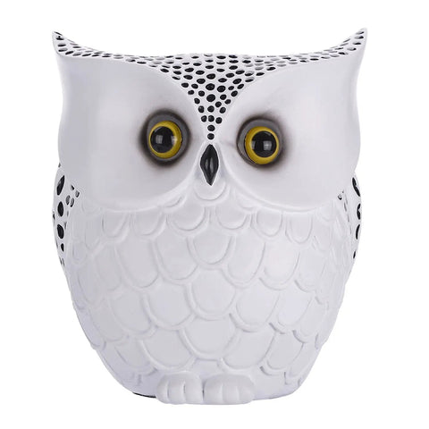 Dope Owl Pen Holder And Desk Organizer For Pens And Pencils, White Ceramic Owl Container with Handcrafted Carving, Front View