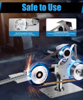 Heavy Duty Bench Grinder And Knife Sharpener With 1x30 Belt Sander Plus Polishing Wheel Tool showcasing heat dissipation and spark protection.