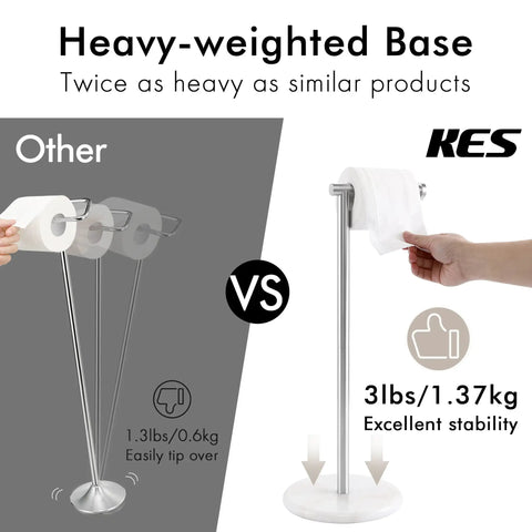 Freestanding Toilet Paper Holder With Unique Marble Base Modern Brushed Stainless Steel Stand Durable SUS304 Bathroom Roll Holder