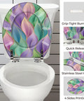 Toilet Seat Round Resin for Bathroom featuring colorful wave design, quick release hinges, and grip-tight bumpers.