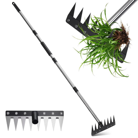 Ultra Sharp Serrated Stainless Steel Weeding Tool with Saw Blade and Four Section Detachable Handle for effortless gardening