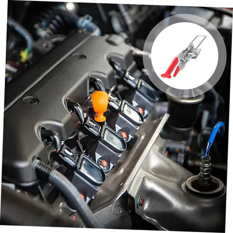 Heavy Duty T-Handle Draw Latch Kit on car engine with rubber T-handle visible for robust closure, easy install latch set