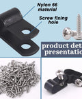 One Quarter Inch Black Nylon R Type Cable Clip Wire Clamp Kit With 120 Screws composed of nylon clips and stainless screws