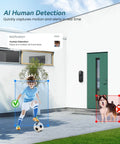 Wireless WiFi Video Doorbell With Two Way Audio, AI Motion Detection, Night Vision, Cloud Storage, And 2.4G WiFi Only in use with AI detection of child and dog near front door.