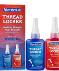 blue red thread locker set with medium and high strength bottles