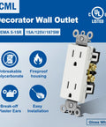 50 Pack Decorator Style Duplex Outlet Receptacle, 15 Amp 125 Volt, Non Tamper Resistant, 2 Pole 3 Wire, White UL Listed