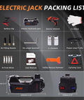 5 Ton 12V Electric Car Jack With Dual Motors, Hydraulic Lift, Built In Inflator And Impact Wrench, Quick Tire Inflation, Non Slip Cross Groove Base, Adjustable Height 5.9 To 17.7 Inches, Stable And A Real Beast Of A Tool. packing list and case