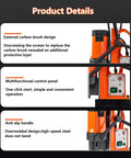 Product details showing the 110V Portable Magnetic Drill Press With Powerful 1700W Copper Core Motor features like control panel and handle.