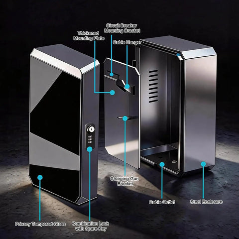 EV Charger Protector Box Pedestal Stand Delivers Badass Weather Proof Security Via Thick Galvanized Steel Heavy Duty Build with features.