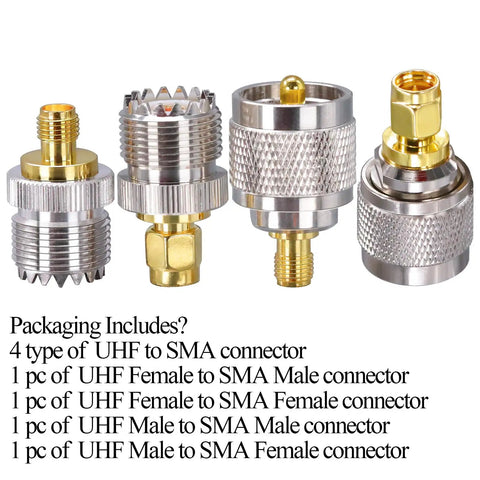 SMA To UHF Antenna Adapter Kit 4 Type Set PL259 To SMA Coax Connectors Gold And Silver Plated for FPV Antennas Ham Radio WiFi