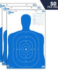 B27 Silhouette Paper Shooting Target 23 x 35 Inches 50 Pack for Handgun Training, featuring blue silhouette design.