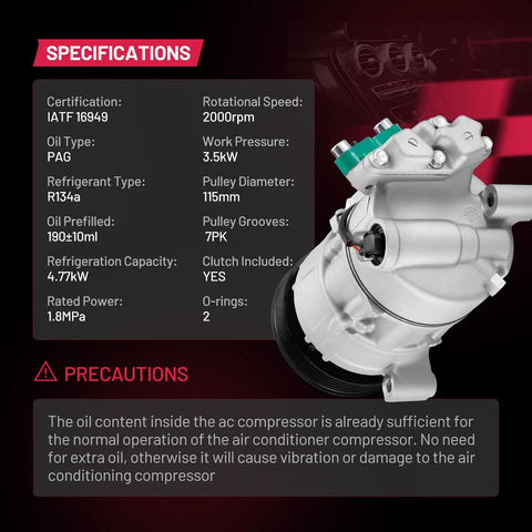 Heavy Duty AC Compressor With Clutch Built Tough For Toyota Camry Avalon Sienna Highlander And Lexus ES350 RX350 Fits 2010 To 2018 With 3.5 Liter V6 Engine detailed specifications.