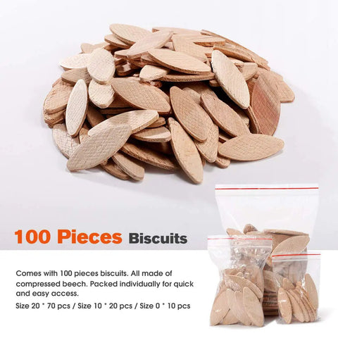 Pro Grade Wood Biscuit Joiner Kit For DIY Pros With 100 Included Biscuits, beechwood biscuits for woodworking, sizes 20 and 10