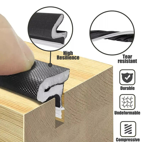 Non adhesive PU foam door frame kerf weather stripping seal installation in wood groove, showing resilience and durability