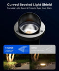 Curved beveled light shield of Six Pack Low Voltage Landscape Well Lights With Glare Shield Ultra Bright Pro Grade 3000K lamp.