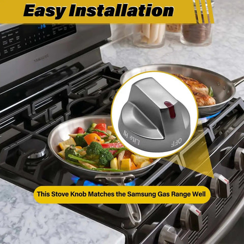 Upgraded Gas Stove Knob Replacement Set, 5 Pack Thick Metal Ring Reinforced Dial Knobs, Fingerprint-Resistant Black Stainless Steel, Compatible With NX58J5600SG NX58J7750SG NX58M6850SG