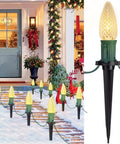 Outdoor Twenty Five Point Seven Feet 20 LED C9 Christmas String Lights With Strawberry Shell Stakes Connectable for driveways and walkways