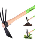 Hoe And Cultivator Garden Rake With 14 Inch Wooden Handle And Sharp Hoe Blade With A Sturdy Three Claw Tiller for gardening