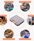 Orange 34 Compartments Double Sided Small Parts Organizer With Removable Dividers And Clear Lid Tackle Box featured in various use cases